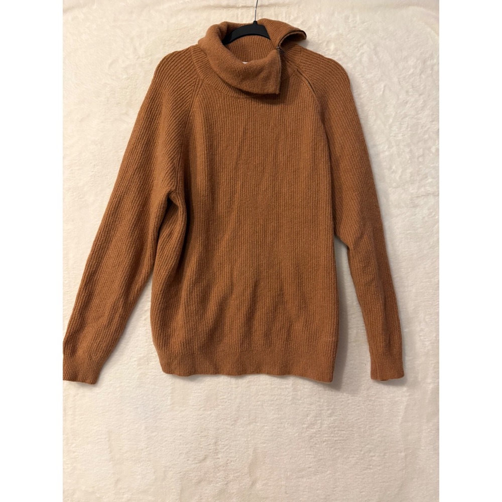 Nordstrom Alpaca Wool Blend Zip Funnel Neck Sweater Brown Ribbed Pullover Large
